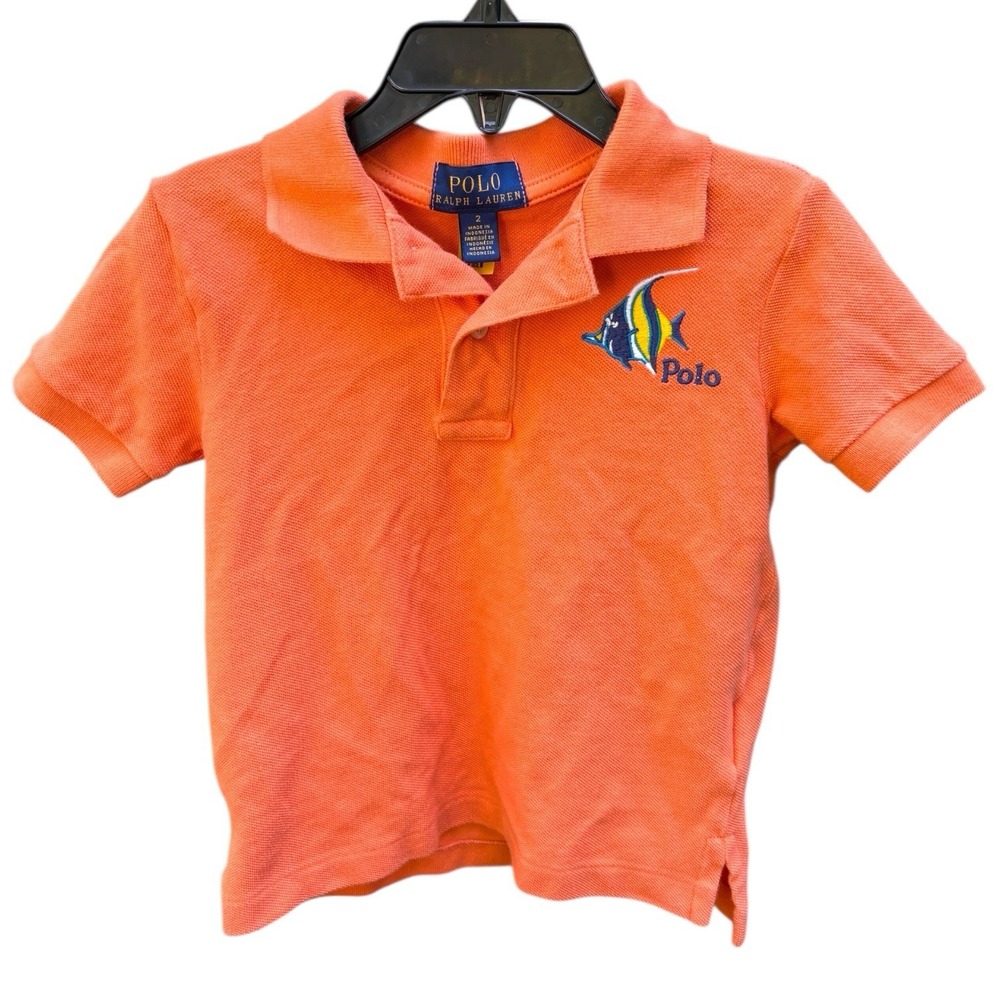 Polo Ralph Lauren Boys 2 Polo Shirt Orange Embroidered Tropical Fish Graphic